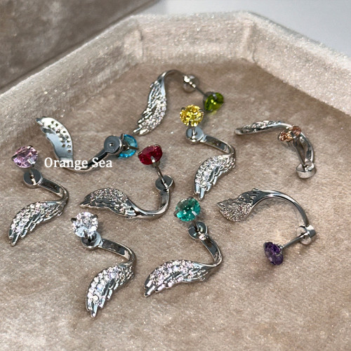 Orange Sea絕美天使羽翼鈦鋼耳骨釘百搭獨特超閃翅膀鋯石耳釘耳飾