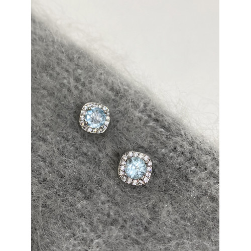 DOUDOU STORE 925銀針托帕石淺藍色春夏簡約精緻耳釘女方鑽高級感