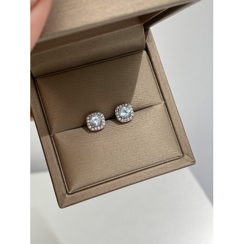 DOUDOU STORE 925銀針托帕石淺藍色春夏簡約精緻耳釘女方鑽高級感