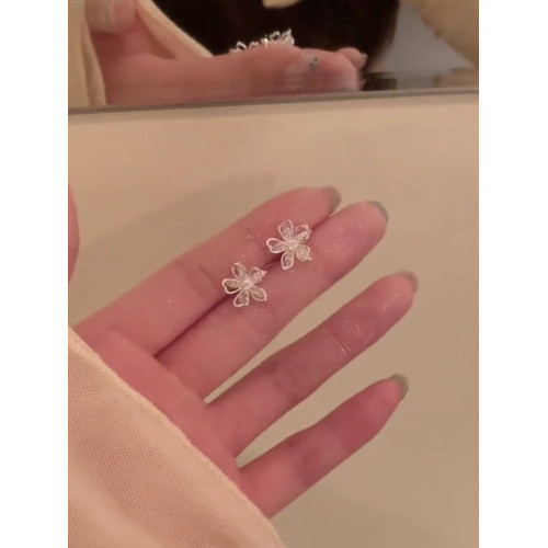 小衆設計少女感鋯石花耳釘耳環女甜美氣質百搭小款配飾素款防過敏