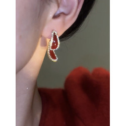 一款兩戴紅色水滴耳環復古氣質後掛式獨特小衆設計感高級耳釘耳飾
