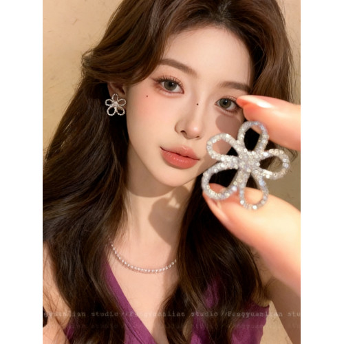 清冷女主 韓系滿鑽鏤空花朵耳環女輕奢高級感耳釘小衆設計感耳飾