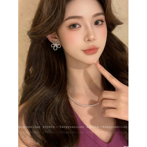 清冷女主 韓系滿鑽鏤空花朵耳環女輕奢高級感耳釘小衆設計感耳飾