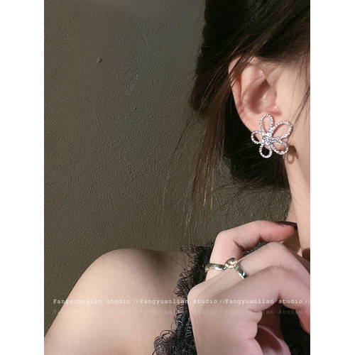 清冷女主 韓系滿鑽鏤空花朵耳環女輕奢高級感耳釘小衆設計感耳飾