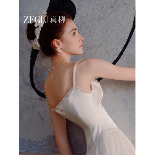 孫樂言同款ZEGL真柳設計師絲帶蝴蝶結耳飾女新款耳夾耳釘流蘇耳環