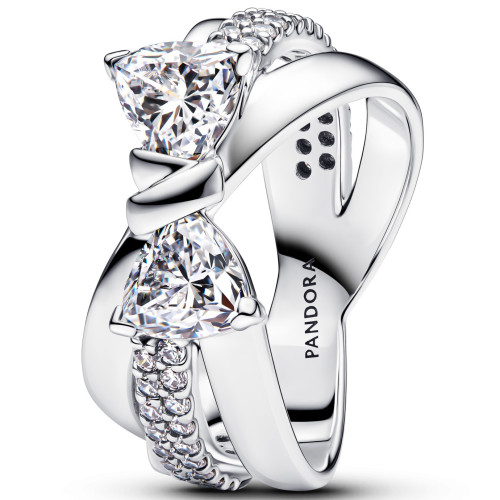 潘家925銀新品蝴蝶結戒指交纏方形大滿鑽五角星萬聖節戒指