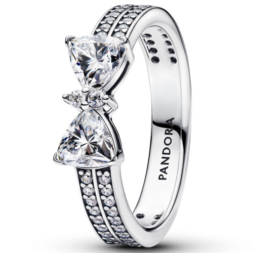 潘家925銀新品蝴蝶結戒指交纏方形大滿鑽五角星萬聖節戒指