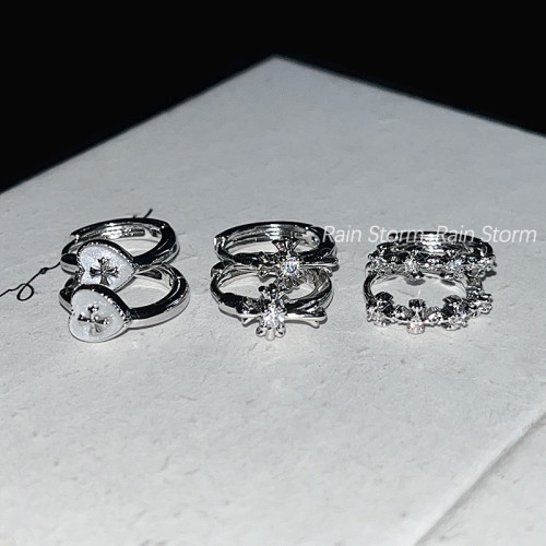 Rain Storm閃鑽十字架愛心耳圈小衆冷淡風曡戴耳釦百搭精緻耳環