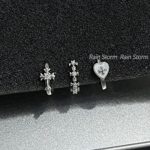 Rain Storm閃鑽十字架愛心耳圈小衆冷淡風曡戴耳釦百搭精緻耳環
