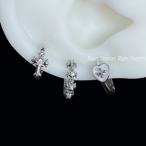 Rain Storm閃鑽十字架愛心耳圈小衆冷淡風曡戴耳釦百搭精緻耳環