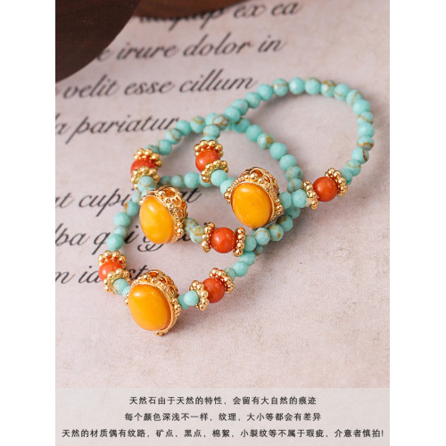 蜜蠟戒指偏財女士旺財復古時尚高級感松石食指戒新中式國風指環 蜜蠟戒指偏財女士旺財復古時尚高級感松石食指戒新中式國風指環