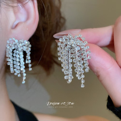 耳環2025新款爆款輕奢高級感新娘結婚婚紗菸花長款方圓臉流蘇耳飾