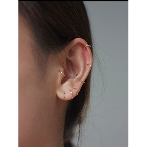 14K包金925銀 極簡迷你小圓圈耳釘耳圈歐美簡約 洗澡睡覺免摘耳環