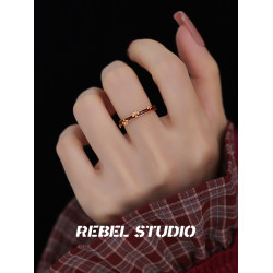 紅色滴油花朵戒指女款溫柔氣質小衆復古輕奢高級感開口食指戒指環