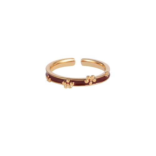 紅色滴油花朵戒指女款溫柔氣質小衆復古輕奢高級感開口食指戒指環