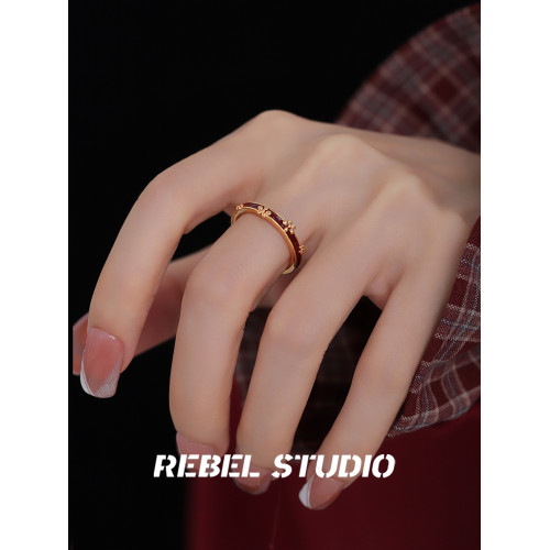 紅色滴油花朵戒指女款溫柔氣質小衆復古輕奢高級感開口食指戒指環