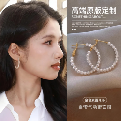 珍珠圓圈耳環女2026新款爆款大耳圈高級感輕奢耳釘巨好看圈圈耳飾