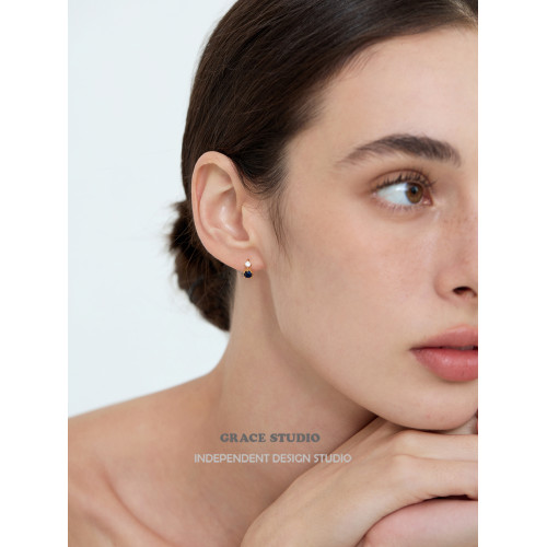 G/S波羅的海 精緻迷你復古寶藍色鋯石鑲嵌耳圈輕奢高品質耳環女