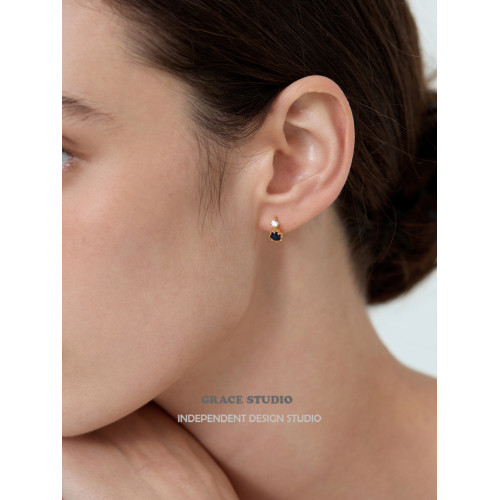 G/S波羅的海 精緻迷你復古寶藍色鋯石鑲嵌耳圈輕奢高品質耳環女