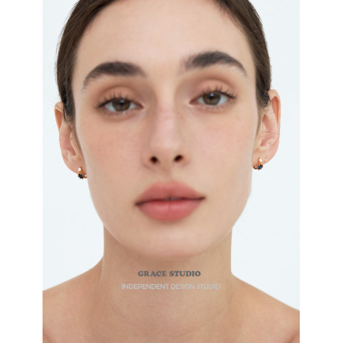 G/S波羅的海 精緻迷你復古寶藍色鋯石鑲嵌耳圈輕奢高品質耳環女