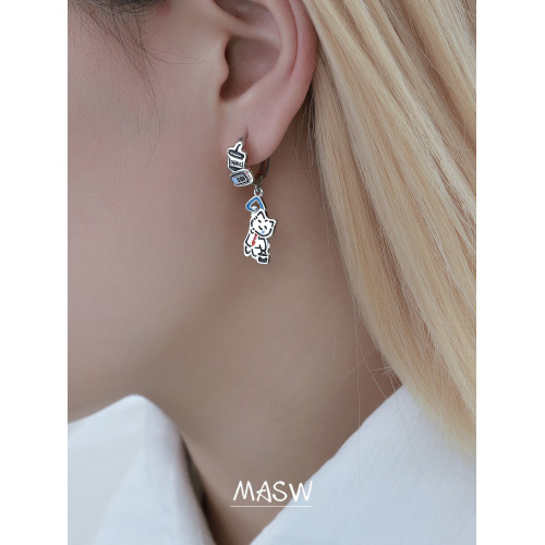 MASW麻秀原創設計喵系列創意牛馬打工喵耳釘卡通可愛貓貓耳圈耳飾 MASW麻秀原創設計喵系列創意牛馬打工喵耳釘卡通可愛貓貓耳圈耳飾