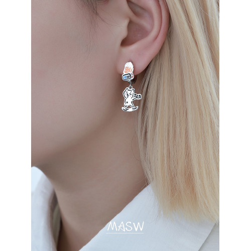 MASW麻秀原創設計喵系列創意牛馬打工喵耳釘卡通可愛貓貓耳圈耳飾 MASW麻秀原創設計喵系列創意牛馬打工喵耳釘卡通可愛貓貓耳圈耳飾