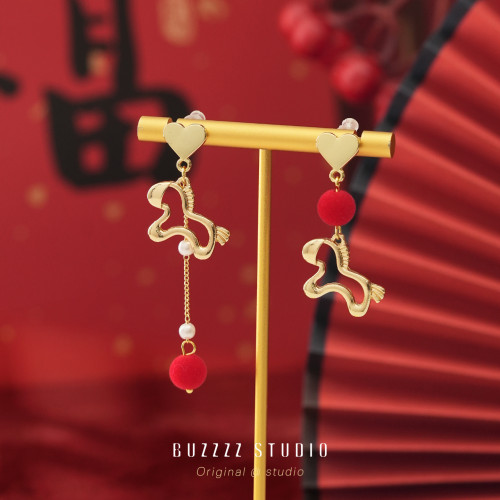 原創福氣小馬適合過年耳環女喜慶馬年本命年紅色新年耳飾耳夾耳釘