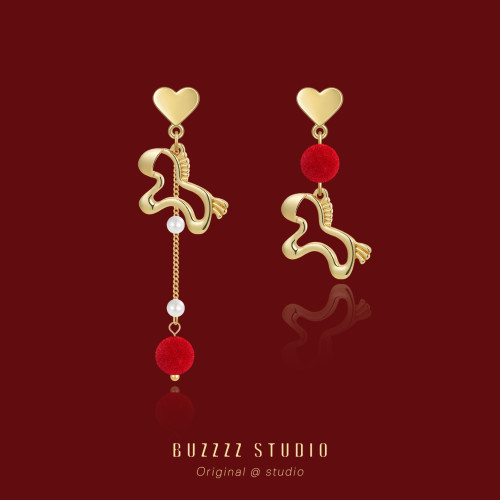 原創福氣小馬適合過年耳環女喜慶馬年本命年紅色新年耳飾耳夾耳釘