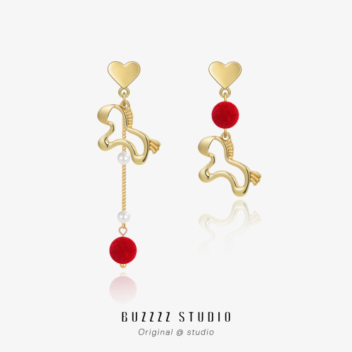 原創福氣小馬適合過年耳環女喜慶馬年本命年紅色新年耳飾耳夾耳釘