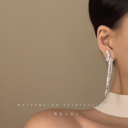 「晚宴名流」超閃鋯石耳環女高級感輕奢流蘇禮服宴會獨特漂亮耳飾