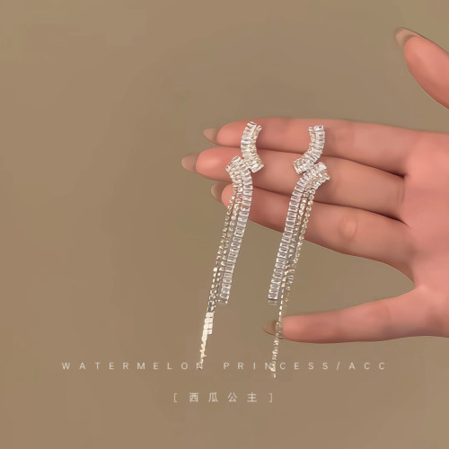 「晚宴名流」超閃鋯石耳環女高級感輕奢流蘇禮服宴會獨特漂亮耳飾