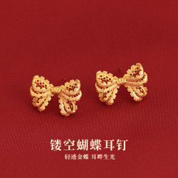 古裡雅金色蝴蝶結耳釘女2026新款爆款高級感新年耳飾獨特漂亮耳環