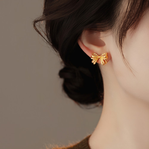 古裡雅金色蝴蝶結耳釘女2026新款爆款高級感新年耳飾獨特漂亮耳環