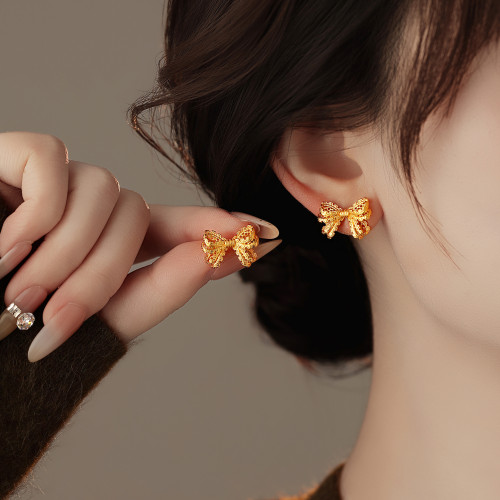 古裡雅金色蝴蝶結耳釘女2026新款爆款高級感新年耳飾獨特漂亮耳環