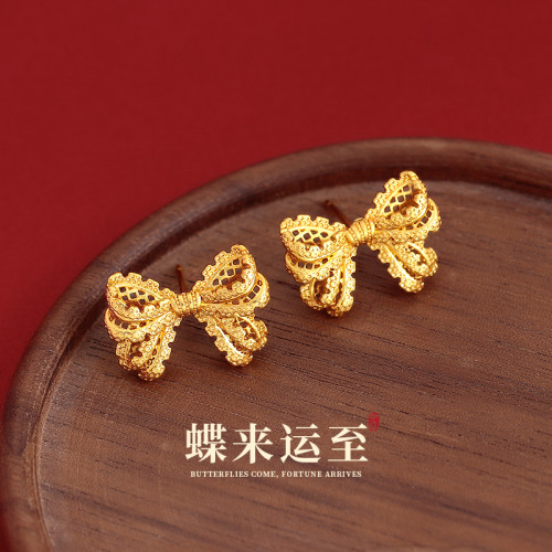 古裡雅金色蝴蝶結耳釘女2026新款爆款高級感新年耳飾獨特漂亮耳環