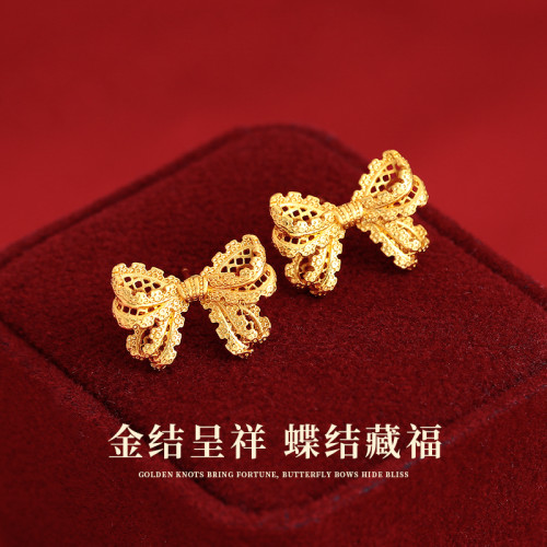古裡雅金色蝴蝶結耳釘女2026新款爆款高級感新年耳飾獨特漂亮耳環
