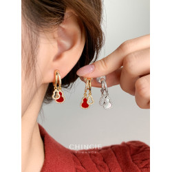 「青芥」新中式天然貝母葫蘆耳環國風輕奢紅色旺財耳飾無耳洞耳夾