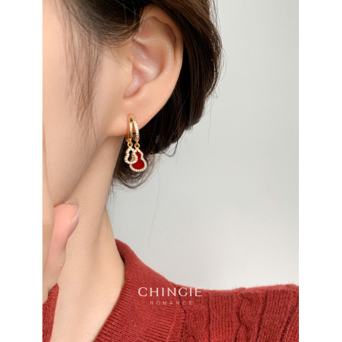 「青芥」新中式天然貝母葫蘆耳環國風輕奢紅色旺財耳飾無耳洞耳夾 「青芥」新中式天然貝母葫蘆耳環國風輕奢紅色旺財耳飾無耳洞耳夾