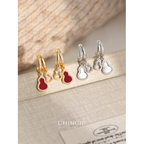 「青芥」新中式天然貝母葫蘆耳環國風輕奢紅色旺財耳飾無耳洞耳夾 「青芥」新中式天然貝母葫蘆耳環國風輕奢紅色旺財耳飾無耳洞耳夾