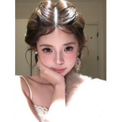 古早千金風粉色閃鋯吊墜耳環女誇張設計耳飾輕奢高級感巨好看耳釘