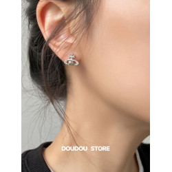 DOUDOUSTORE簡約灰色珍珠土星耳釘星球耳環高級感小巧女潮