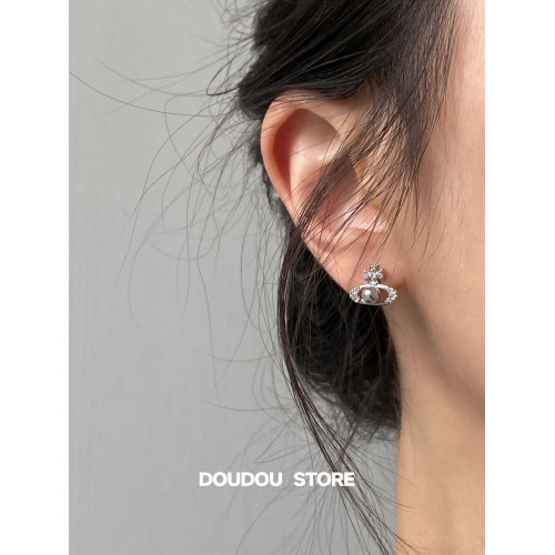 DOUDOUSTORE簡約灰色珍珠土星耳釘星球耳環高級感小巧女潮