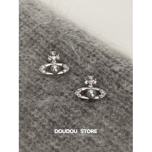 DOUDOUSTORE簡約灰色珍珠土星耳釘星球耳環高級感小巧女潮