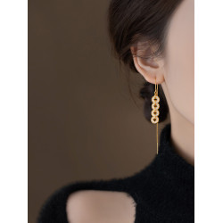 新中式銅錢耳線女2026年新款爆款秋冬長款耳飾氣質高級感流蘇耳環