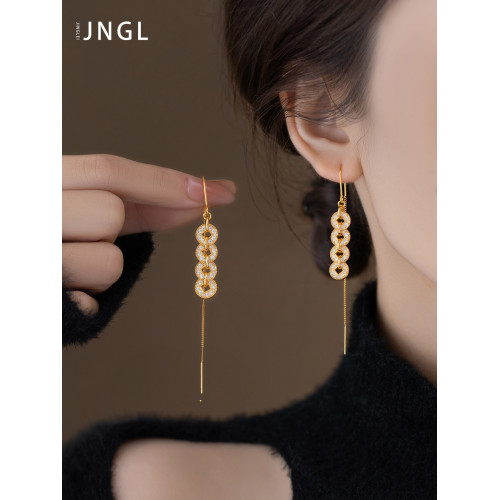 新中式銅錢耳線女2026年新款爆款秋冬長款耳飾氣質高級感流蘇耳環