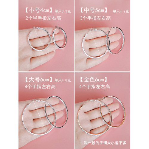 時尚水鑽大耳圈2026新款爆款氣質圈圈耳環女誇張耳飾金色銀色可選
