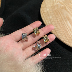 chocho/經典款 韓國金銀設計感凹面褶皺耳釘小衆簡約百搭耳環