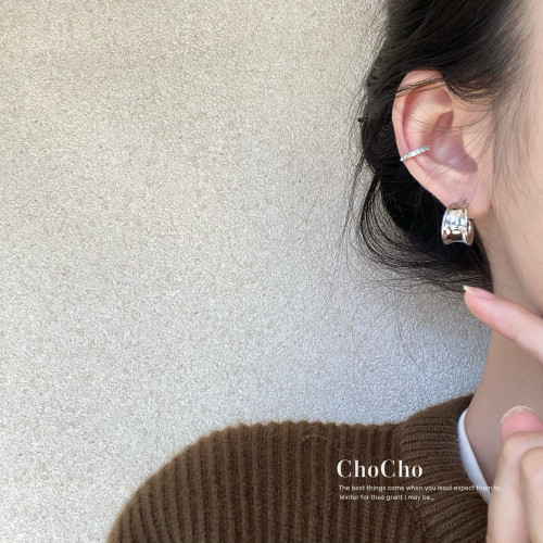 chocho/經典款 韓國金銀設計感凹面褶皺耳釘小衆簡約百搭耳環