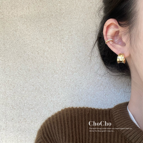 chocho/經典款 韓國金銀設計感凹面褶皺耳釘小衆簡約百搭耳環