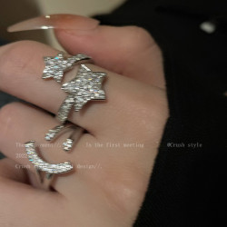 愛心交叉鋯石戒指女款小衆設計高級感曡戴食指戒輕奢誇張裝飾指環